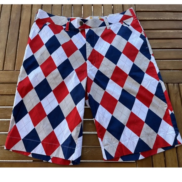 Loudmouth Other - Loudmouth Argyle Golf Shorts Size 34 Red White Blue Diamonds Preppy Mens